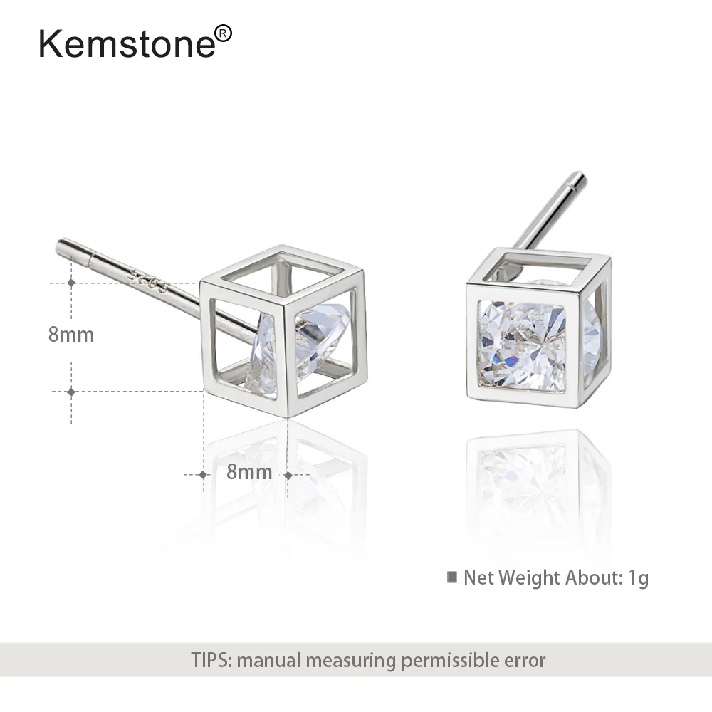 

Kemstone 925 Silver Exquisite Cubic Zirconia Square Gold Color Women Stud Earrings Jewerly Gift