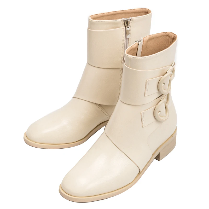 2021 Autumn Women's Boots Winter Plush Keep Warm Short Booties Girls Sweet Genuine Leather Beige Modern Martin Boots Botas Mujer