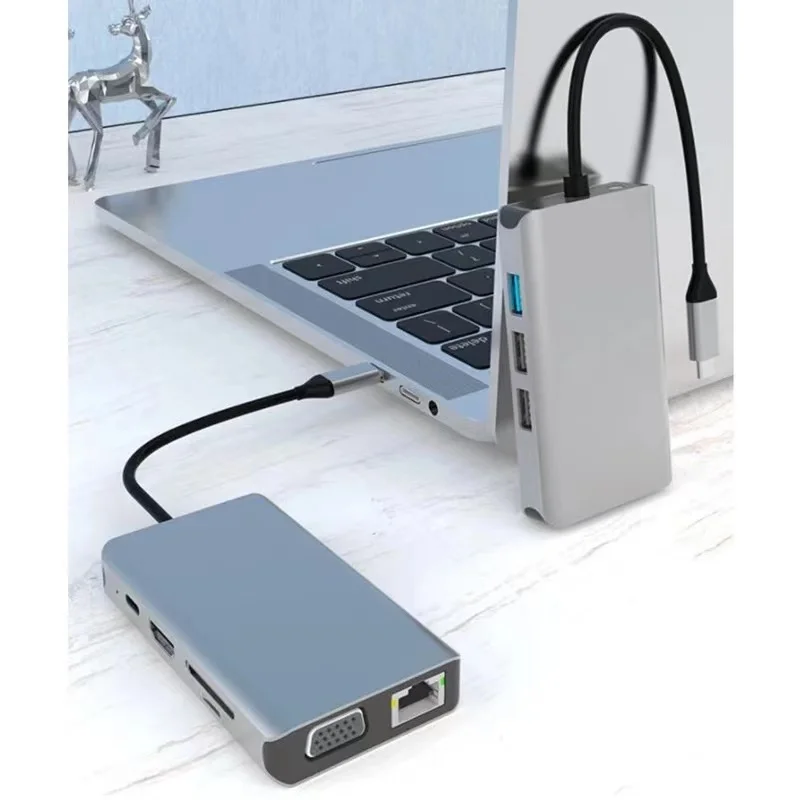 Type C docking station multi-function hub 10-in-1 docking station converter TYPE-C to HDMI+USB3.0+USB2.0*2+SD+TF+RJ45+VGA+AUDIO3
Type C docking station multi-function hub 10-in-1 docking station converter TYPE-C to HDMI+USB3.0+USB2.0*2+SD+TF+RJ45+VGA+AUDIO3