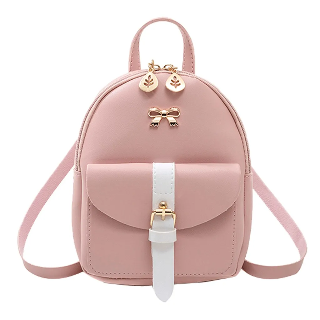 

Women's Mini Backpack Luxury PU Leather Kawaii Backpack Cute Graceful Bagpack Small School Bags for Girls Bow-knot Leaf Hollow