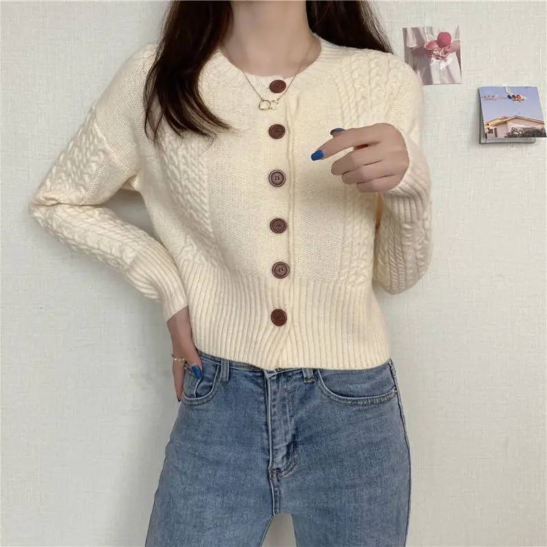 

Fall / Winter 2020 New Round Neck Thick Sweater Long Sleeve Cardigan Coat For Women Knitted Jacket Outfits