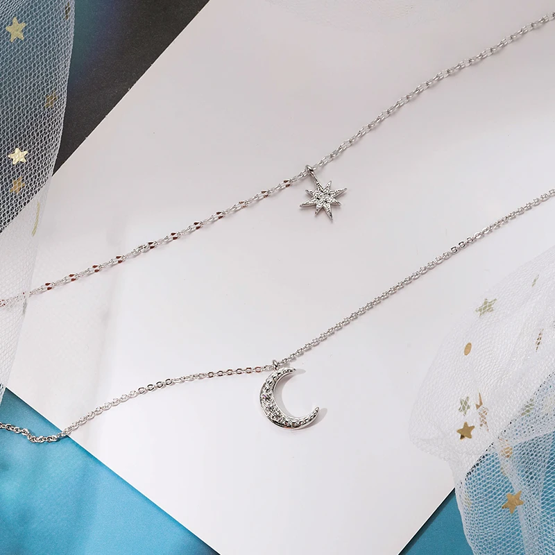 Женское Двухслойное ожерелье из серебра 925 пробы с кубическим