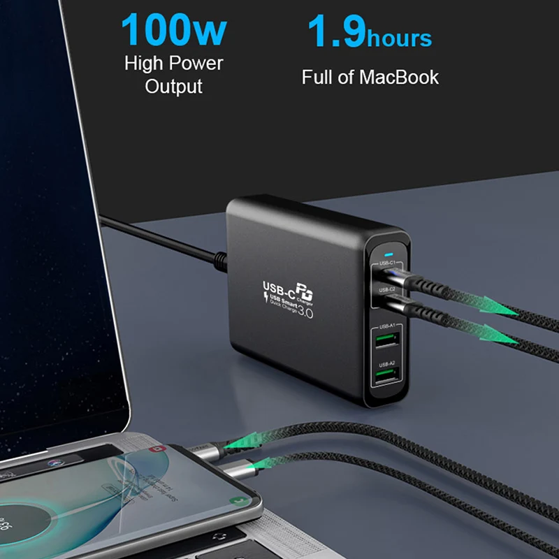 Сетевое зарядное устройство TQUQ 4 порта 156 Вт сетевой адаптер USB C PD 100 PPS 65 45 QC4.0 для