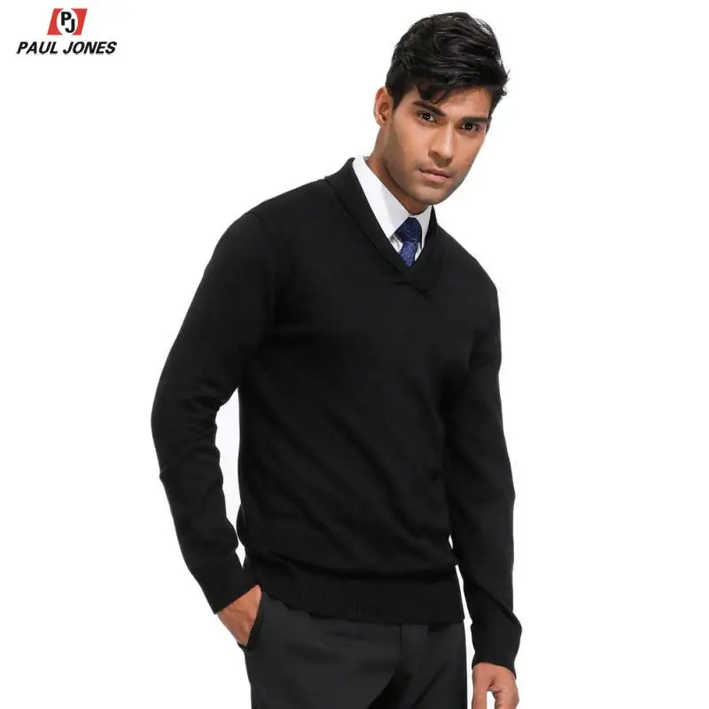 Мужской вязаный пуловер с v-образным вырезом и шалью от PAUL JONES стильный