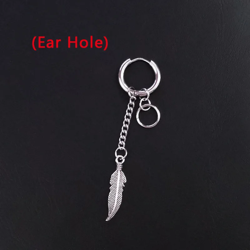4 Ear Hole Серьги в стиле панк из нержавеющей стали, зажим для женщин и мужчин, перо, лезвие, крест конус кисточка, цепочка, подвеска для мальчиков и девочек, рок, хип-хоп серьги-гвоздики - Окраска металла: 4 Ear Hole