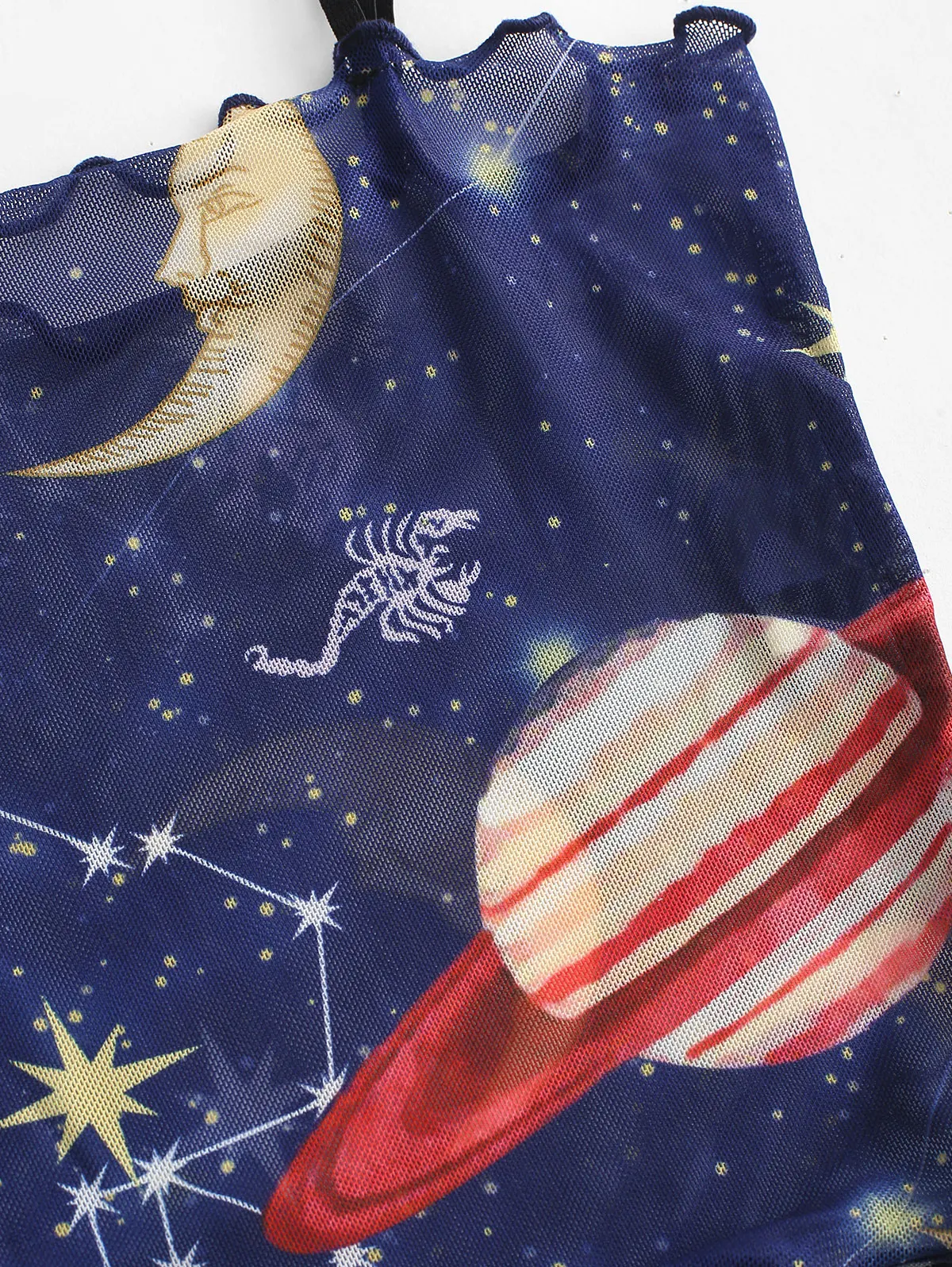 ZAFUL Sun And Moon Lettuce Trim Mesh Cami Top See Through Tank Sexy Sheer Women'S Spaghetti Strap Celestial Short | Женская одежда