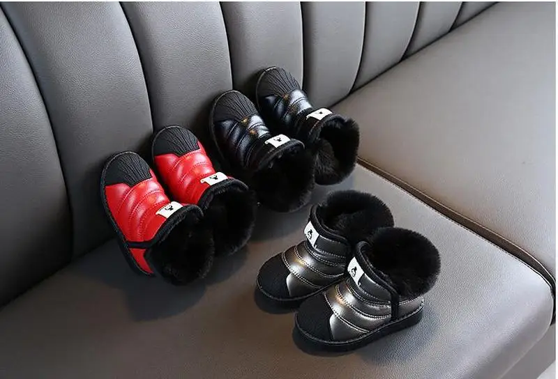 Детская зимняя обувь для мальчиков и девочек Теплая плюшевая мягкая подошва