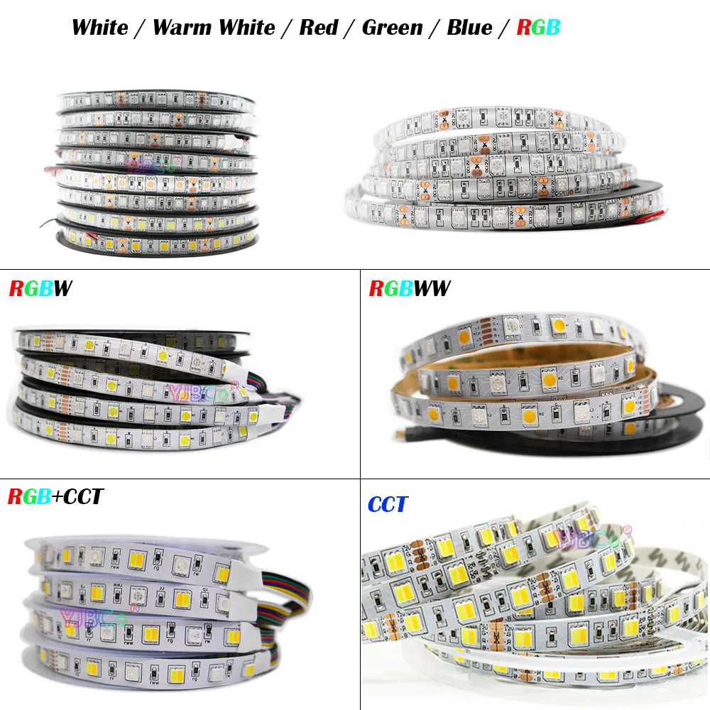12V 24V 5M 60LEDs/m SMD 5050 RGB LED Strip CCT/RGB+CCT/RGBW/RGBWW/white warm/white Flexible Light Strips Waterproof Lamp Tape