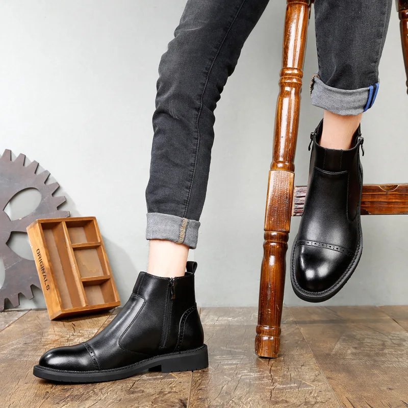 Мужские Ботильоны челси из натуральной кожи черные повседневные ботинки размеры