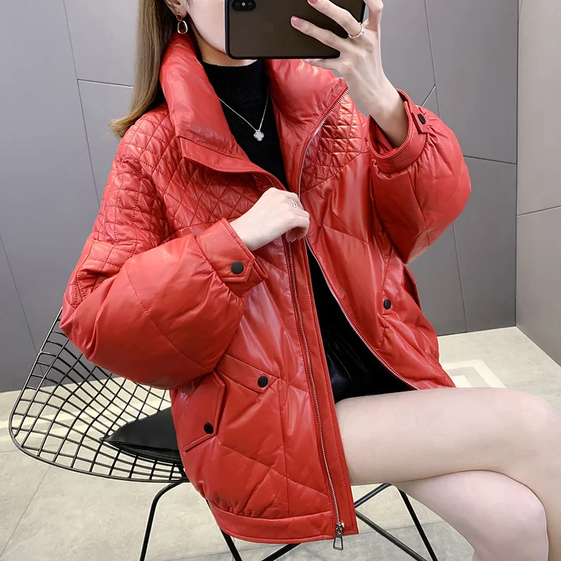 

SHZQ Leather Coat 2021 New Sheep Leather Coat Down Jacket Women's Coat Short Fur Jacket
