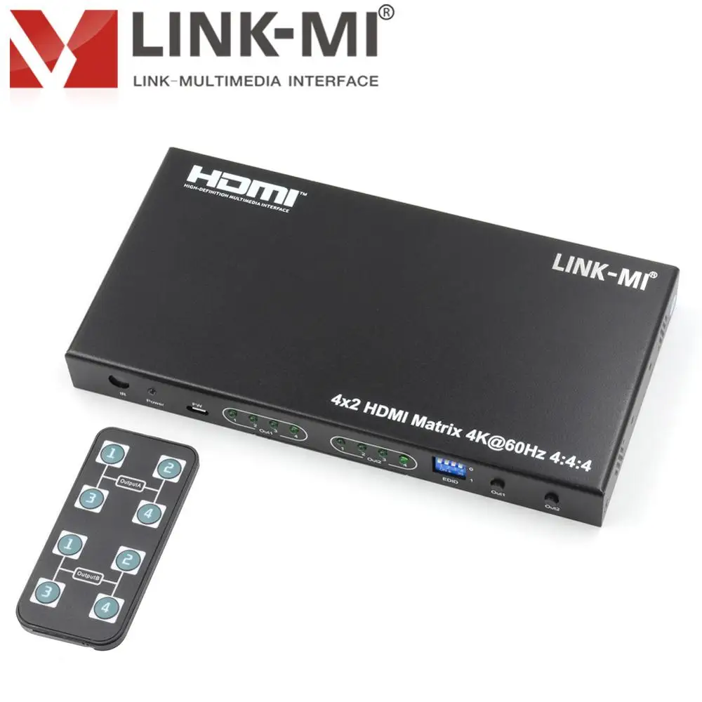 Фото LINK-MI 4x2 HDMI2.0 поддержка матрицы 4K @ 60 Гц YUV4:4:4, 18 Гбит/с, HDCP2.2 UHD матричный переключатель 4 в 2 с аудио №4