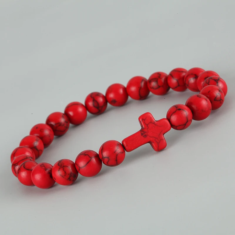 Крест из натурального камня браслет с подвесками черные матовые бусины на удачу