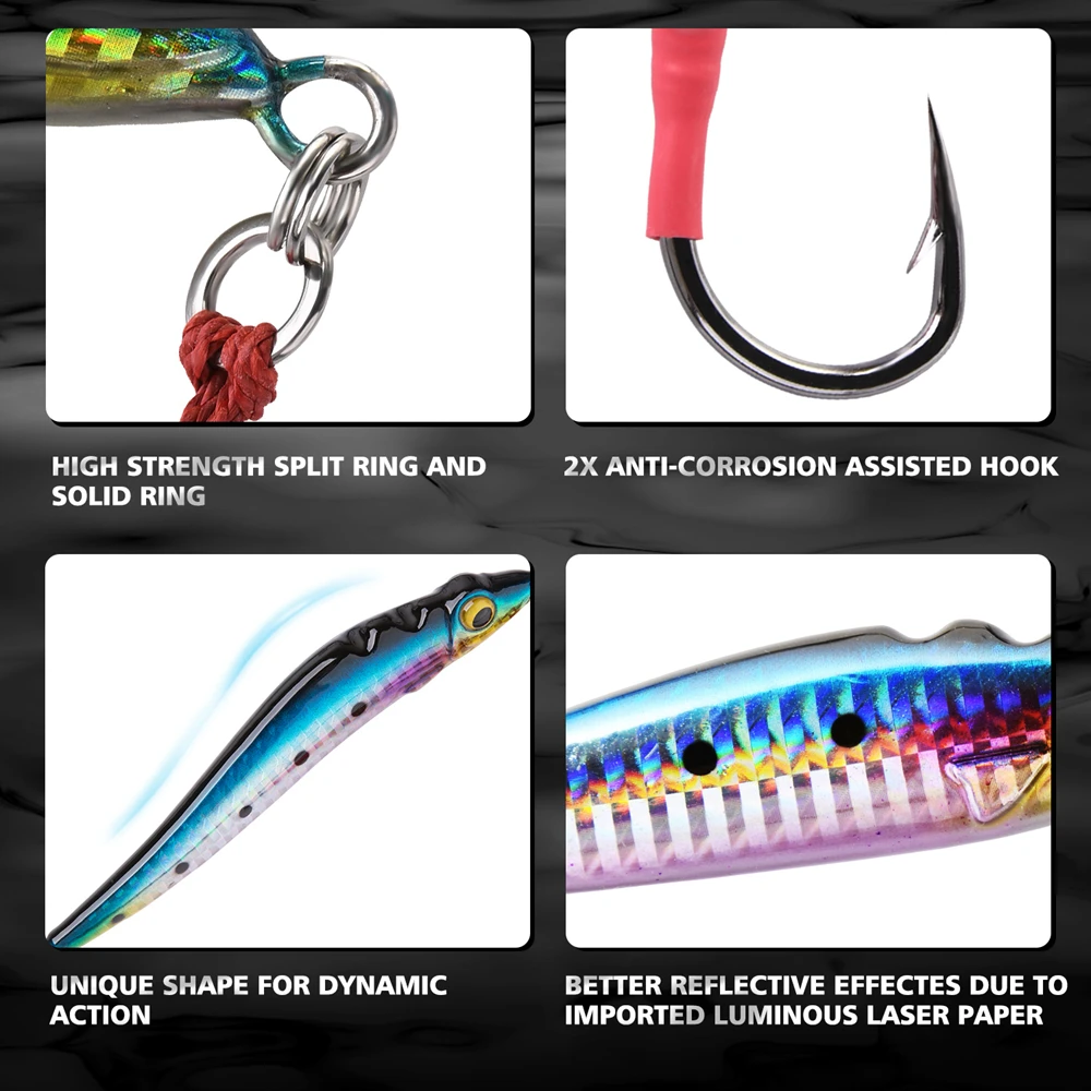 

Goture Front Balanced Jig 100g 150g Deep Sea Fast Pitch Jigging Fishing Lure "S" Shape Laser Streamlined Metal Jig