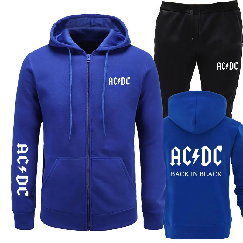 Бренд, толстовки+ штаны для мужчин, бренд AC/DC, рок-принт с графическими буквами, модная мужская спортивная одежда, повседневный мужской спортивный костюм, костюмы - Цвет: blue light gray 1