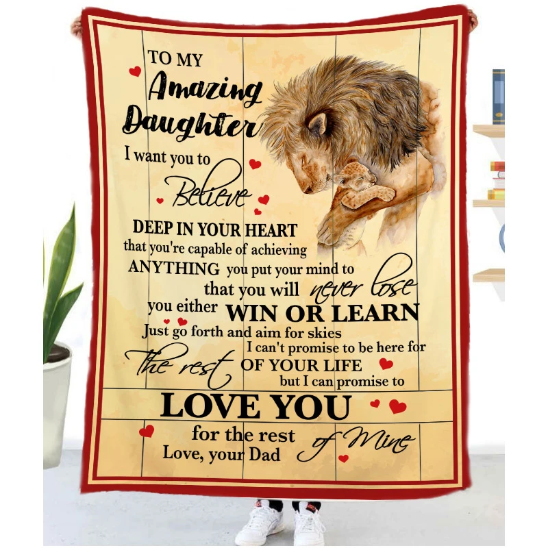 

Christmas Brithday Gift To Child Comfortable Flannel Blanket Express Love TO My Daughter Lion Series Letter Print Throw Blankets