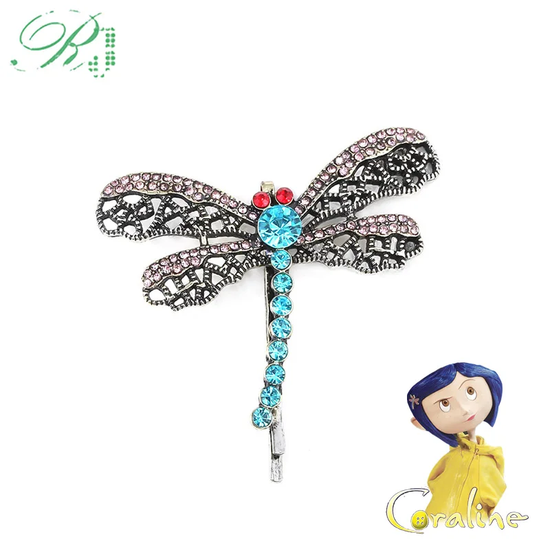 

RJ New Movie Coraline Hairpin Cute Kids Dragonfly Hair Clip Queen Bee Hairwear Hair Comb Brooch Pin Girls Women Cosplay Jewelry