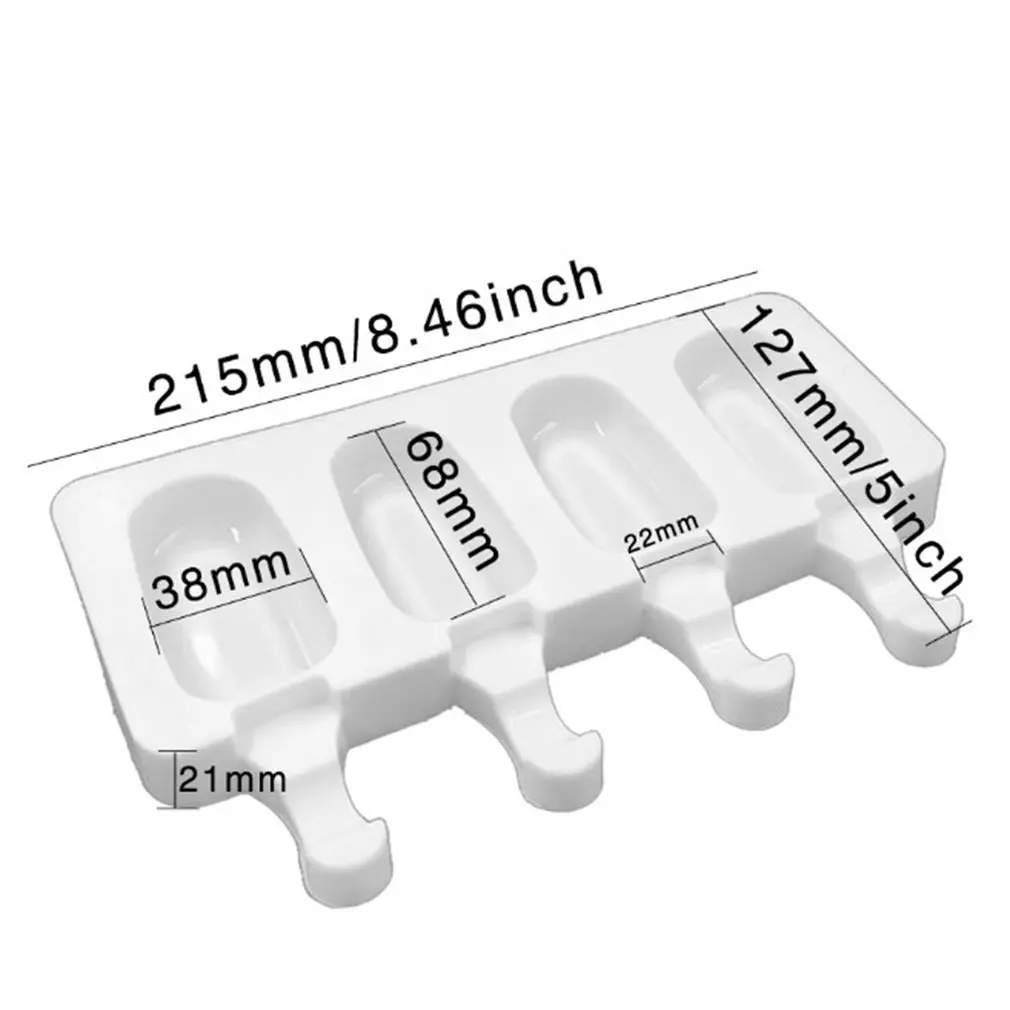 

4 Hole Silicone Ice Cream Mould Ice Cube Tray Popsicle Barrel DIY Mold Dessert Ice Cream Mold with Popsicle Sticks