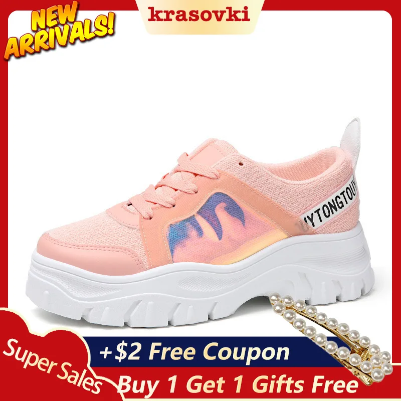 Krasovki/женские кроссовки Сезон осень зима Маленькие белые туфли Женские розовые на