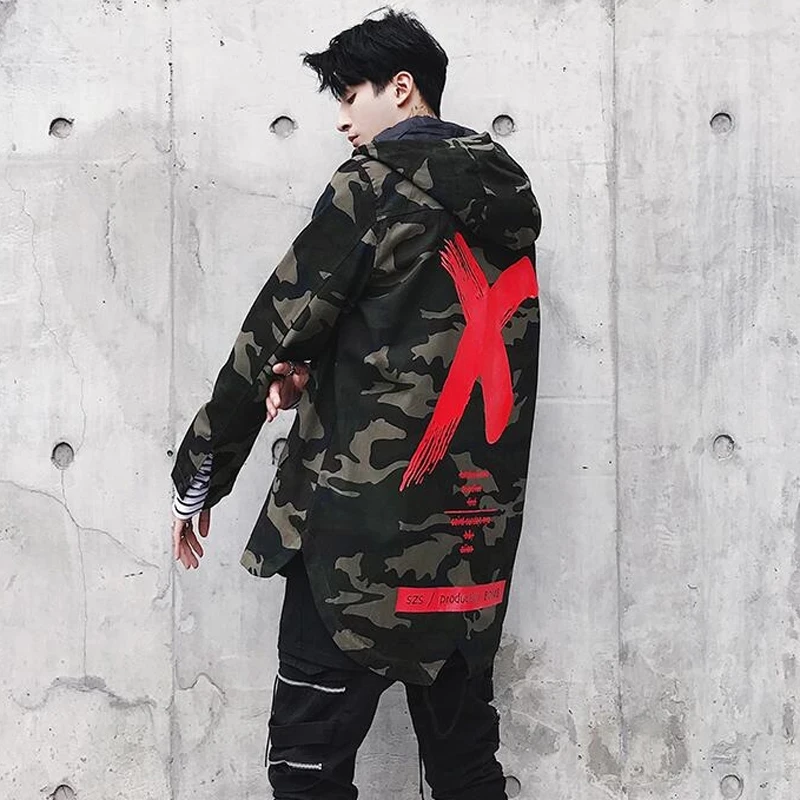 

Men Spring Qutumn Camouflage Harajuku Pilot Flight Jacket Hip Hop X Coat Male Casual Fashion Camouflage Bomber Hooded Jackets