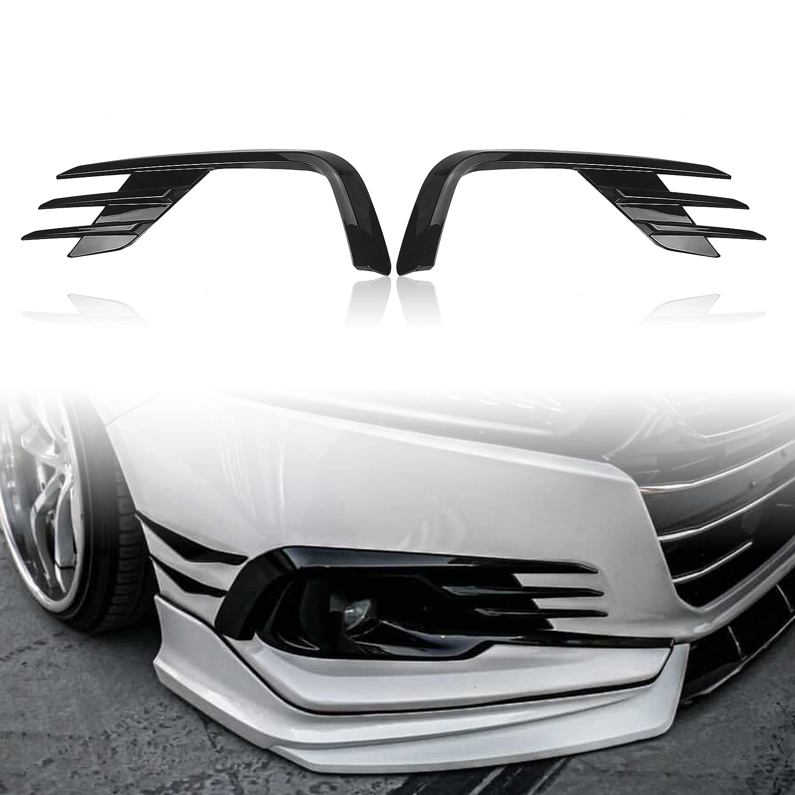 YOFER Front Bumper Air Intake Vent Trim For Honda Accord 2021-2022 Carbon Fiber Pattern Eyebrow Fog Lamp Cover Light Frame Strip