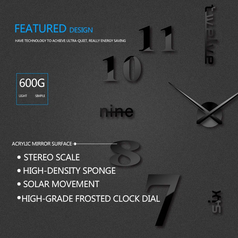 

Wall Clock DIY Acrylic Mirror Wall Clock Europe 3D Big Quartz Watch Still Life Clocks Living Room Home Decoration Stickers New
