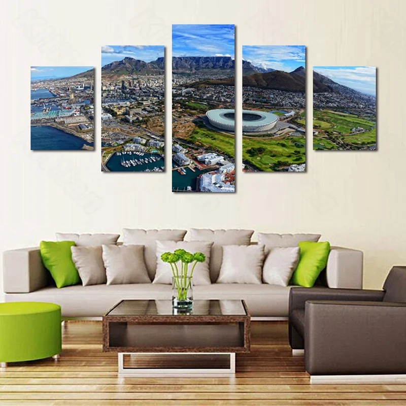 

Modern Style Murals Poster Canvas Painting Bed Home Decoration Prints 5 Pieces Landscape City and Mountain Living Room Wall