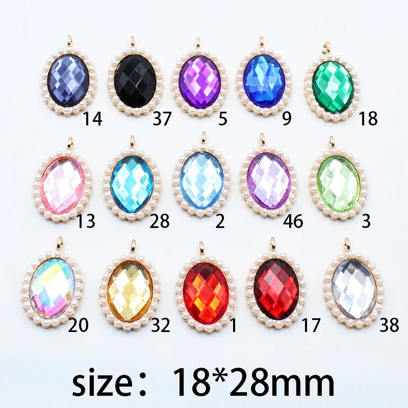 

New 10Pcs 18*28mm Fashion Alloy Oval Pearl Acrylic Classic Pendant Necklace Holiday Making Necklace Accessories Party DIY Hand
