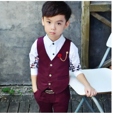 Костюм для мальчиков из 2 предметов (жилет + штаны) блейзеры Свадебный костюм