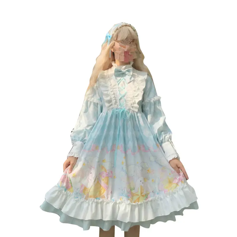 

Japanese new kawaii sweet temperament retro Gothic palace Lolita long sleeve dress Cos Loli tea party dress