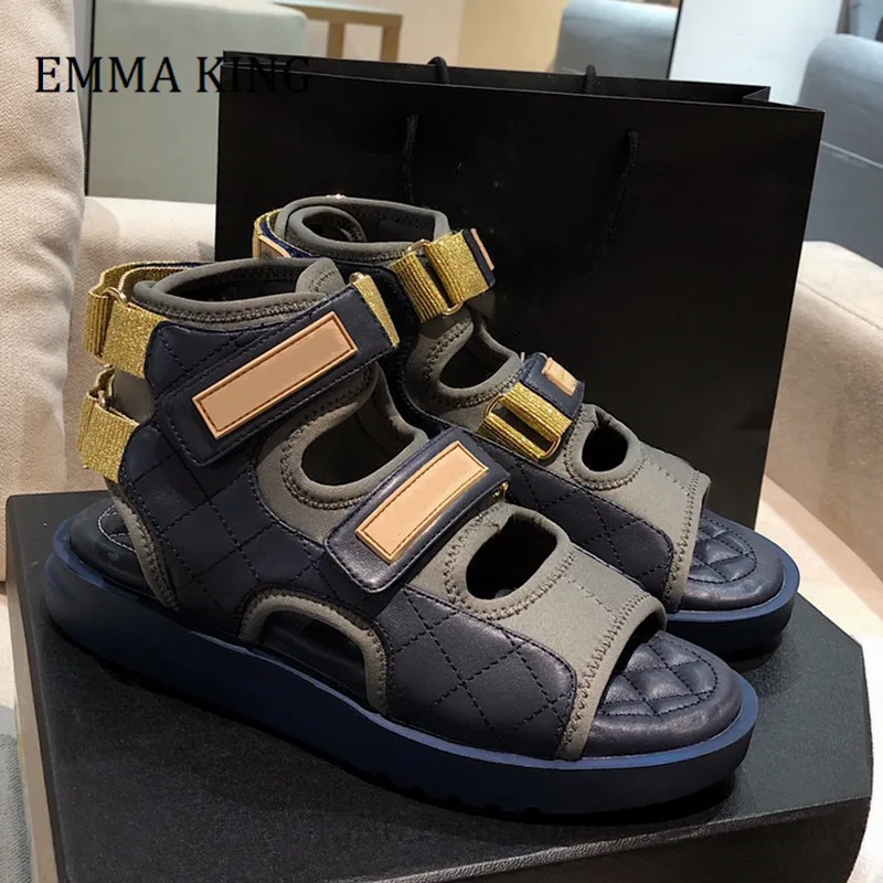 

2021 Summer Women High-Top Flat Dad Sandals Thick sole Hook and Loop Gladiator Sandalias Slide Strap Comfort Casual Beach Flats