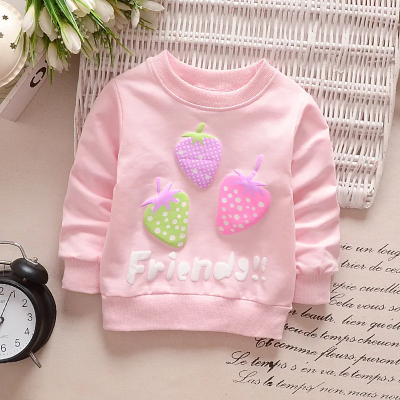 pink strawberry Новинка года; осенние толстовки для маленьких девочек; сезон зима-весна; детские толстовки; хлопковый свитер с длинными рукавами с рисунком клубники; детская футболка; одежда - Цвет: pink strawberry
