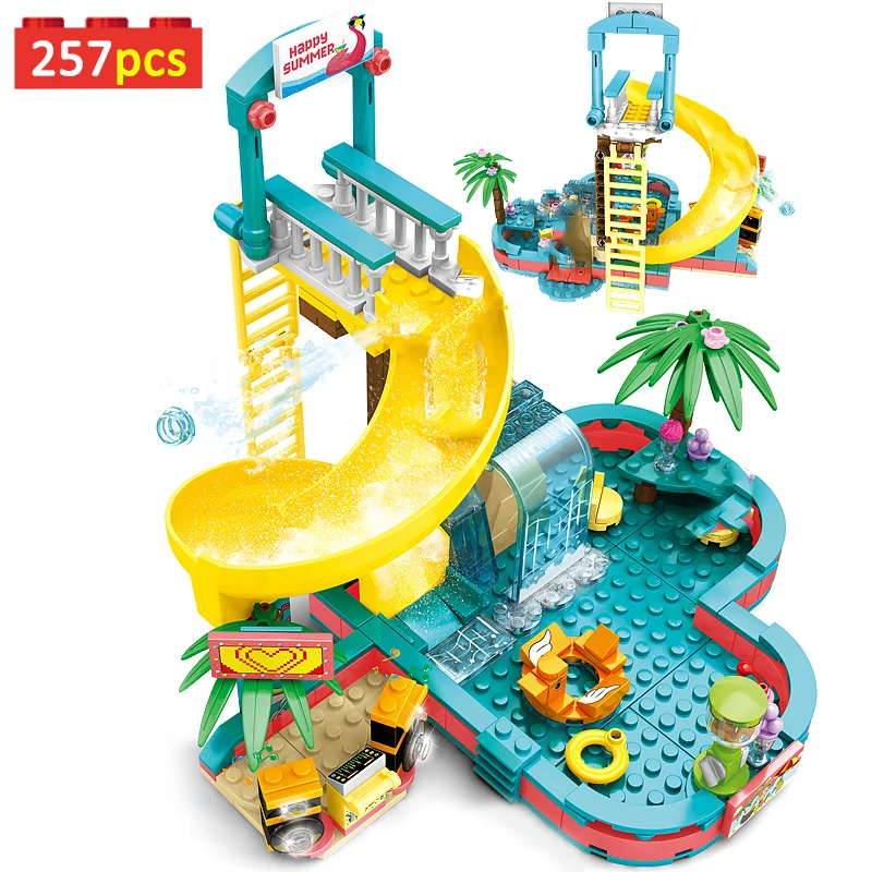 

Friends Series Camping Car Beach Villa Water Park Building Block Friends House Pool Party Bricks Toys For Girls Kids Xmas Gifts