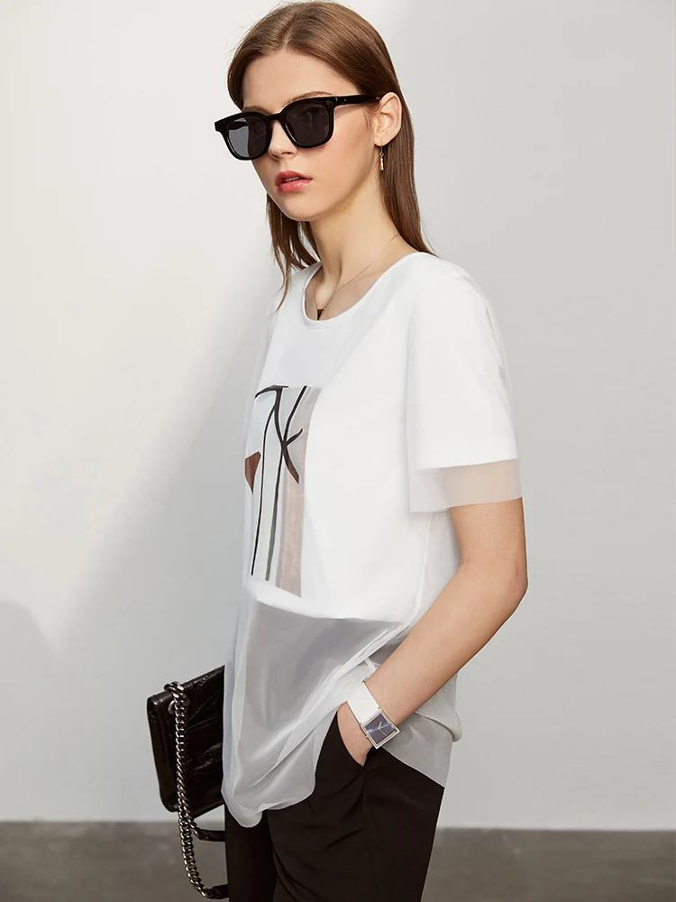 Женская Кружевная футболка Amii хлопковая с круглым вырезом в стиле минимализма