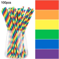 100pcs rainbow paper straws biodegradable environmental disposable straws bar supplies household paper straws safe and healthy