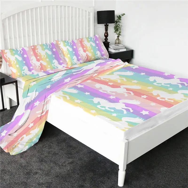 Rainbow horse BeddingOutlet простыня с мультяшными котами, цветная простыня с единорогом, плоский лист с наволочкой, постельные принадлежности, 4 шт., наматрасник - Цвет: Rainbow horse