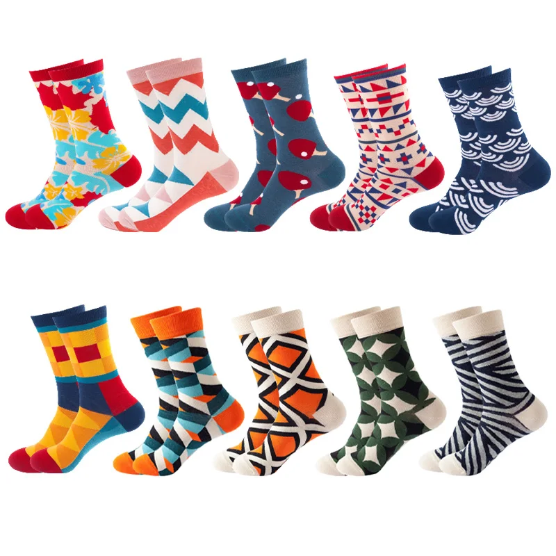 Мужские хлопковые Веселые носки с принтом модные для скейтборда в полоску