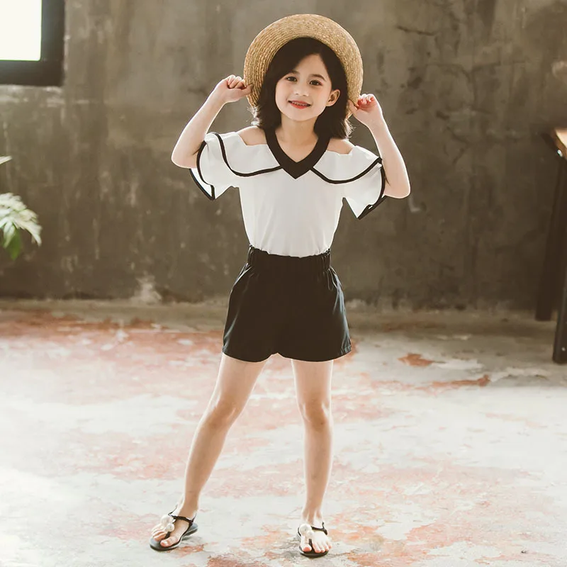 

Children's Clothing Girls' Suit Summer New Fashion Strapless Chiffon Children's Summer 2Pcs Suits Kids 4-14 Y Girl Clothes