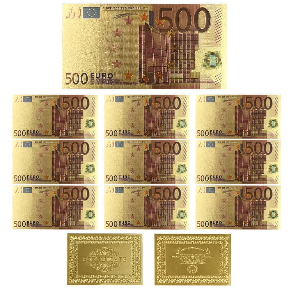 10 шт./лот 500 евро 24k Золотая фольга красочные банкноты с двойным дизайном для