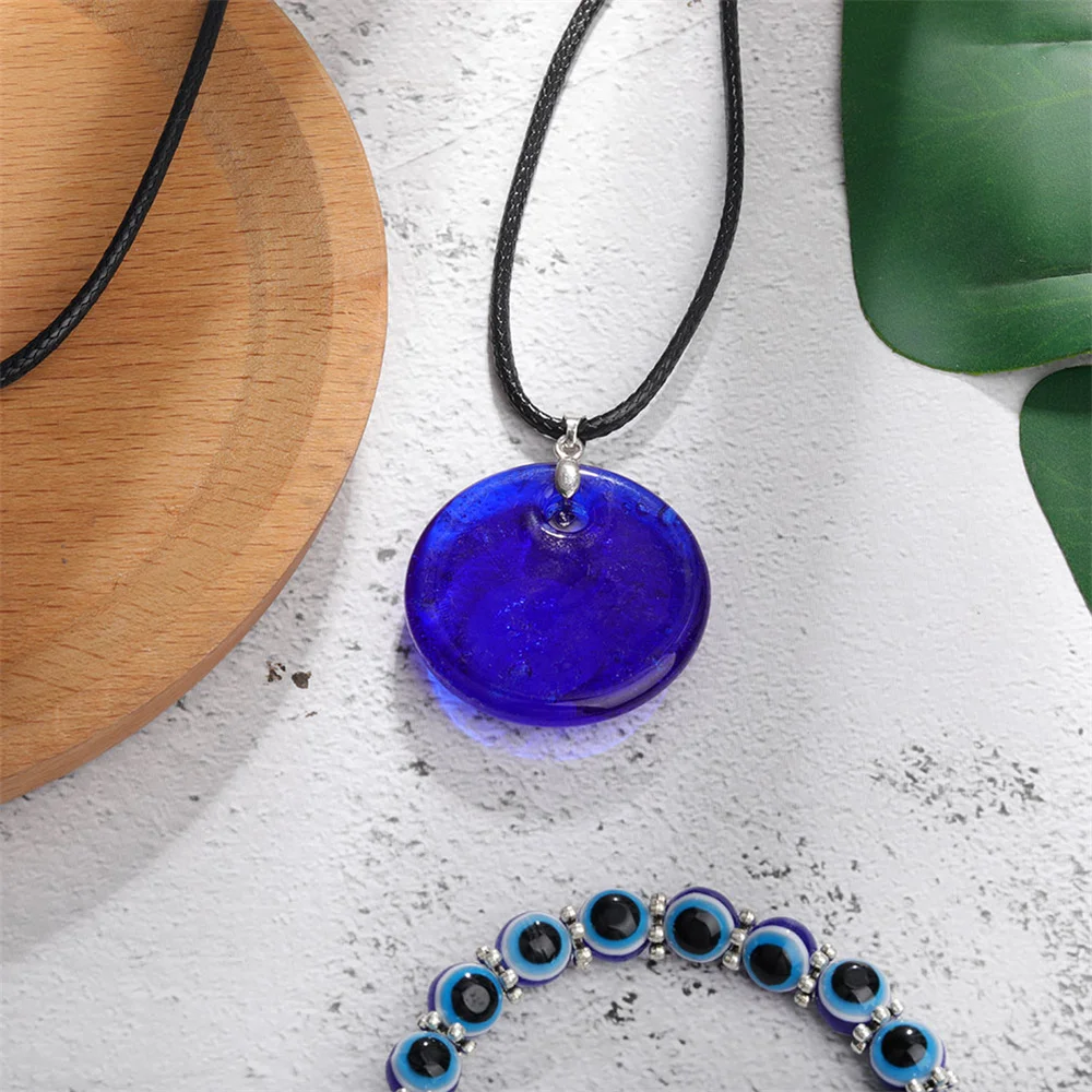 Evil Blue Eye Pendant Necklace for Women Black Wax Cord Chain Necklaces Men Choker Jewelry Lucky Nazar Amulet Female Party Gift images - 6