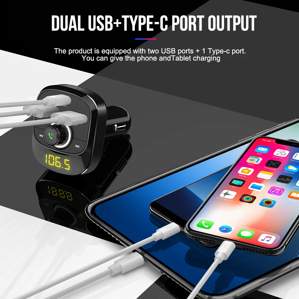 Автомобильный Bluetooth комплект Vehemo 12 24 В 3 1 А Type C 2 USB музыка MP3 гарнитура TF карта