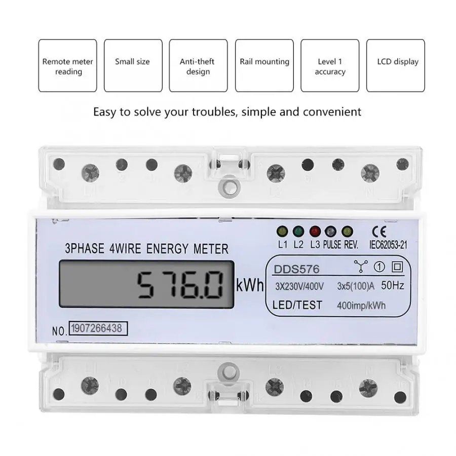 Счетчик энергии DDS576 ватт счетчик часов ЖК-дисплей 3 фазы 4 провода 7P 380 В