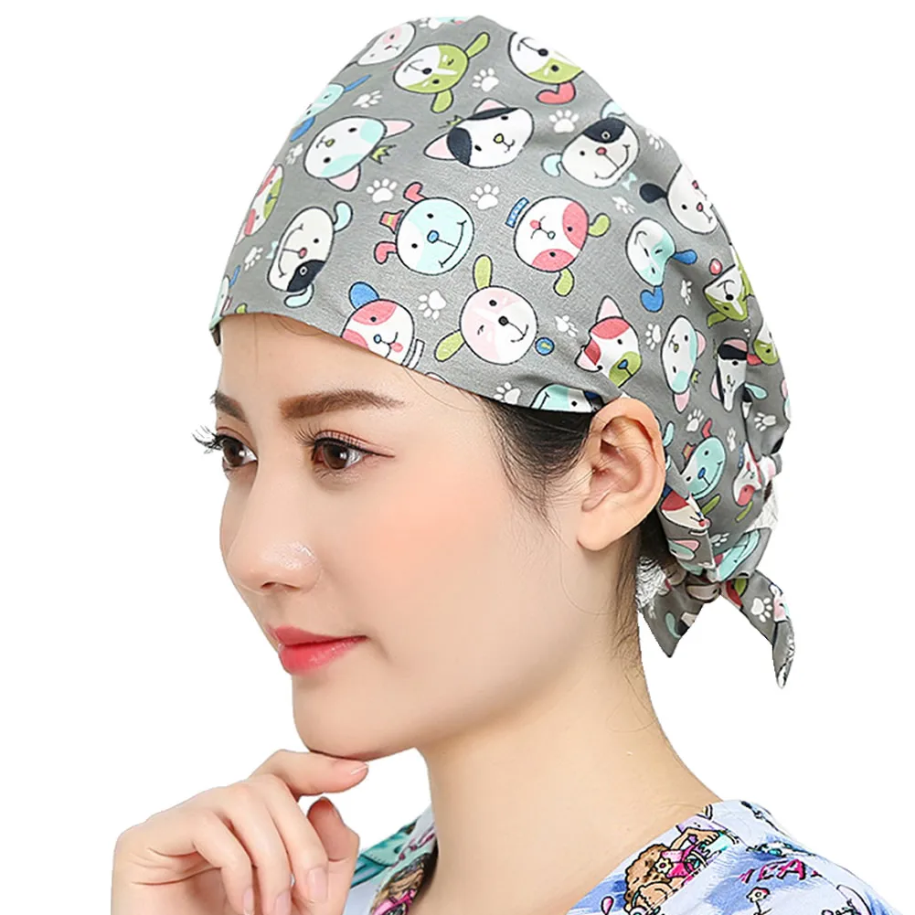 

20PCS/10PCS Wholesale Multicolor Cotton Print Hats Adjustable Scrub Hat Beauty Salon Working Caps Laboratory Pet Shop Scrub Caps