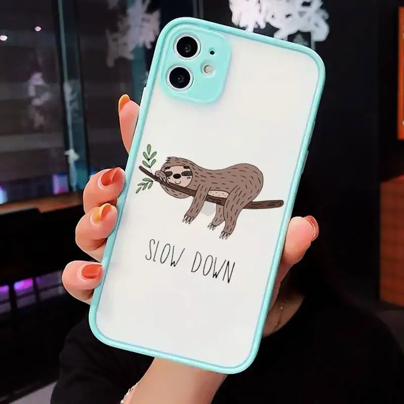 

Lovely cartooon yoga sloth animal Phone Cases matte transparent For iphone 7 8 11 12 plus mini x xs xr pro max cover