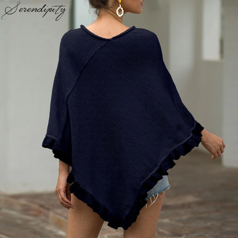 SRDP 2019 осенне-зимнее женское вязаное пальто-накидка модный свитер с оборками и