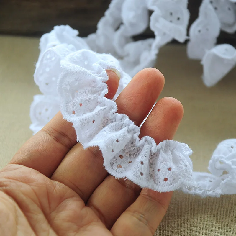 2 см ширина белые хлопковые вышитые цветы 3d кружевная лента эластичная оборка