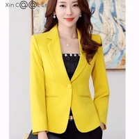 fashion spring autumn blazers jackets women long sleeve one button female blazer yellow red white coat outerwear yellow coats