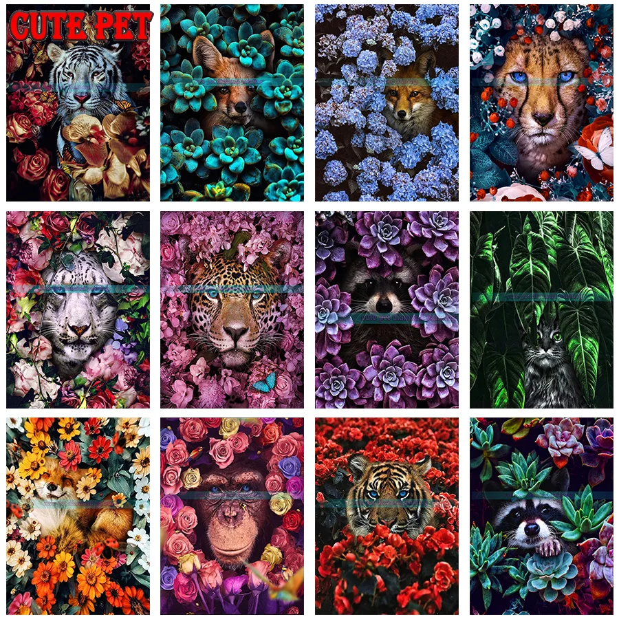 

Мозаика с животными, квадратные цветы, тигр, орангутан, енот, кошка, лиса, алмазная живопись «сделай сам», вышивка крестиком, художественное украшение