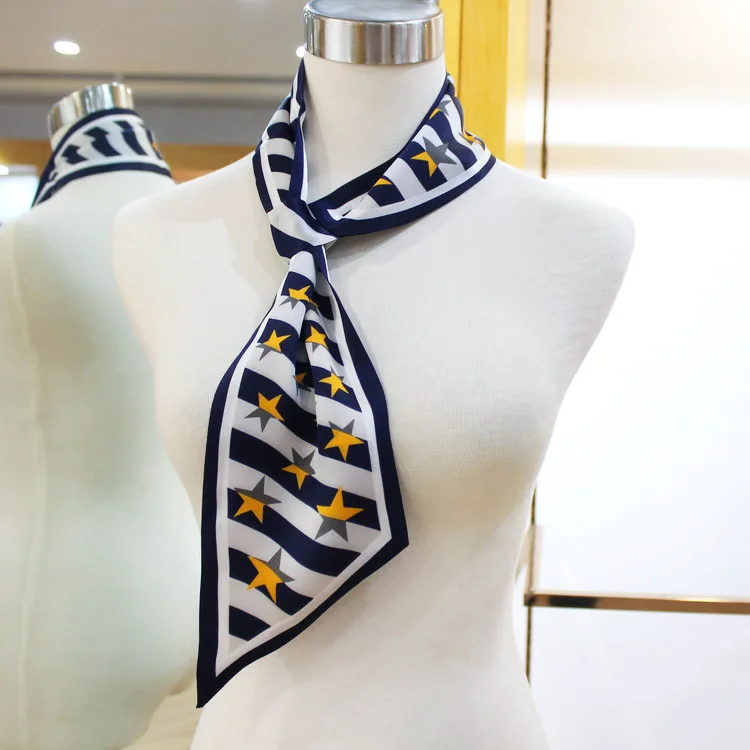 

New Neck Head Scarf Women Cross Knot Rings Convenient Wear Double Side Silk Zebra Printing 12*78CM