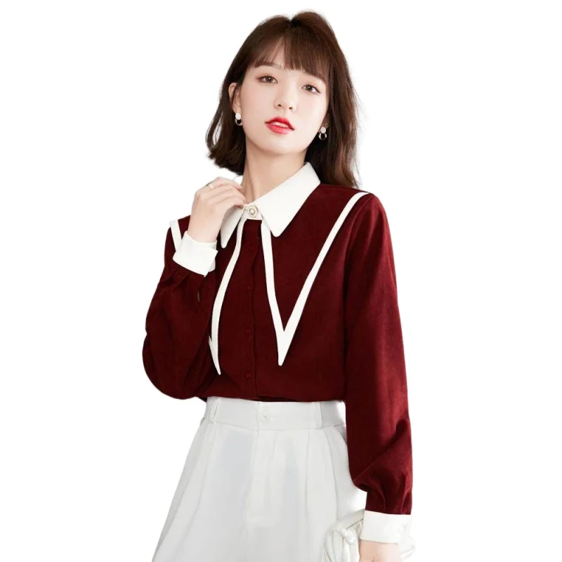 

Simgent Tops Women 2021 Autumn Long Sleeve Peter Pan Collar Elegant Office Blouses Ladies Shirts Blusa Chemise Femme SG17192