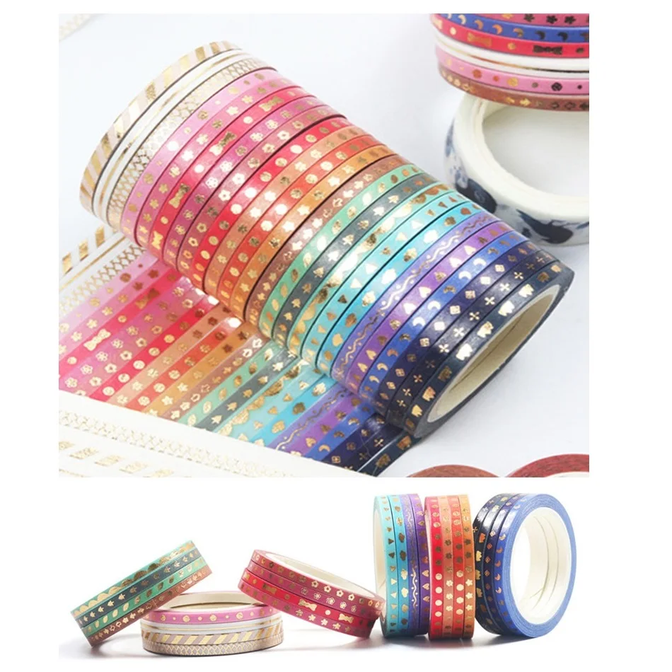 

6 set/Lot Gold foil color washi tapes mini Flower Star Love 3mm decorative adhesive masking tape stickers album diary gift A6815